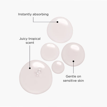 Fruit Peel light pink texture: Instantly absorbing, juicy tropical scent and gentle on skin.